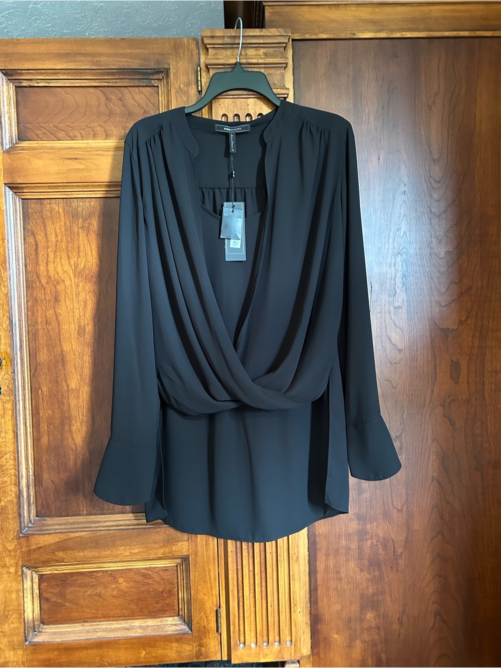 NWT BCBGMAXAZRIA Jaklyn Draped Front Blouse - Black - Size M - Picture 2 of 16